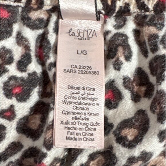 laSenza Pajamas Womens Leopard Print Button Up Lg Black White Pink Lace Trim - Picture 7 of 13